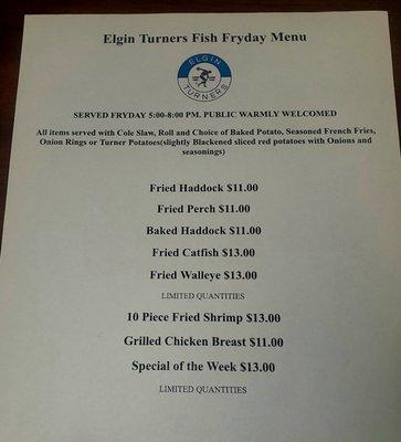 Fish fry menu