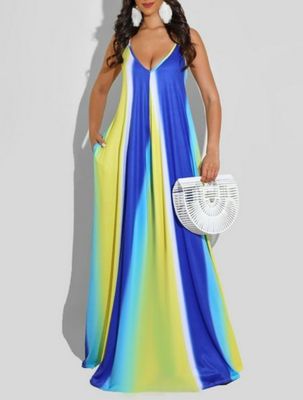 Front Blue/Yellow Plus Size Gradient Loose Cami Dress