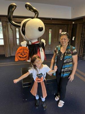 Grandma with Snoopy and granddaughter