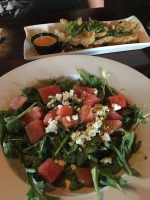 watermelon salad and fried pickles