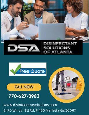 Experience the freshness and cleanliness.
Disinfectant Solutions of Atlanta.
770-627-3983
info@disinfectantsolutionsllc.com