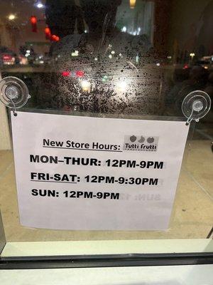 New hours at this location