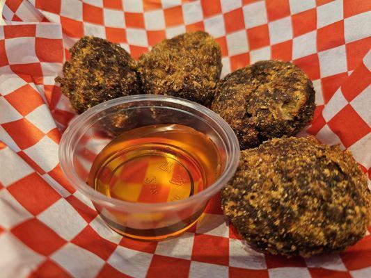 Fried Boudin Balls with Steens Sweet Cane Syrup