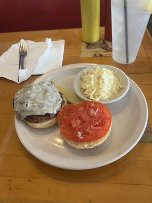 This is the cheeseburger that I ordered with mayonnaise and tomato tomato is the best part