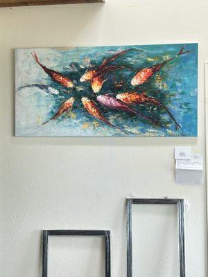 Large gallery wrapped canvas, Beautiful Japanese koi fish original painting.