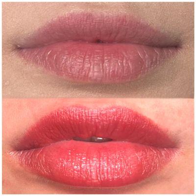 Lip blush before and after