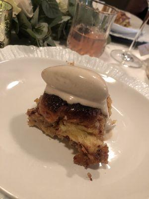 White chocolate bread pudding with brown butter ice cream