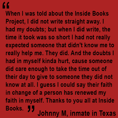 A quote from one of the inmates who receives books from IBP.