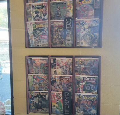 I am all about all of the comic books on display here at the brewery taproom!