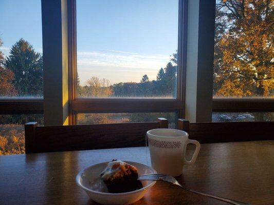 View from dining room with one of the many delicious homemade desserts I've enjoyed here.