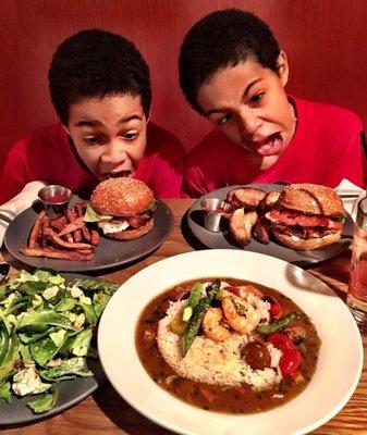 DIY Burger  Jack's Burger  Gumbo  half Spinach Salad