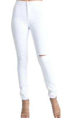 White Knee Slit Jeans