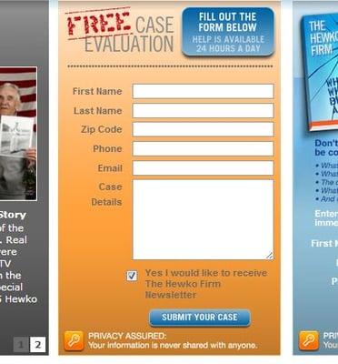 FREE Case Evaluation Form on website for immediate feedback on whether you have a case www.BigELaw.com