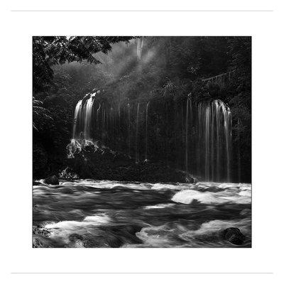 First light coming over the ridge, falling on the scene and the river at Mossbrae Falls called "Light on the Water" 2017