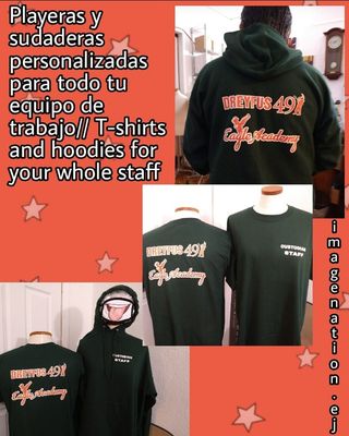 T-shirts and hoodies for tour whole staff
Playeras y sudaderas para todo tu equipo de trabajo