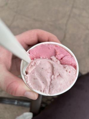 Lighter one is strawberry ice cream and darker one is raspberry lemon. Both were great