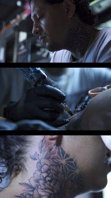 Stills from a 30 second promo video we shot for Neri at Black Spade Tattoo.