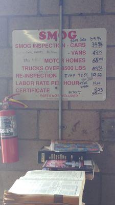 Prices detailed on board