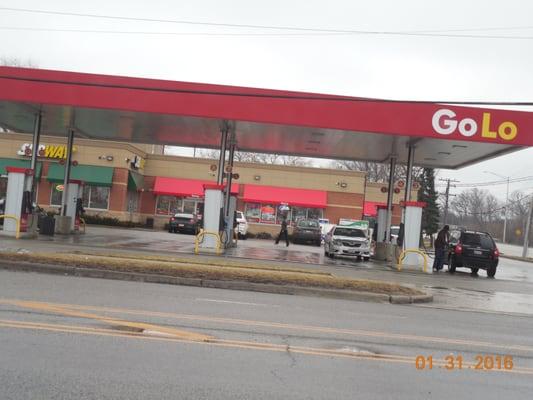 good view of pumps, convenience store