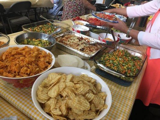 Potluck is every Sabbath/Saturday. All the food is Vegetarian/Vegan. The congregation wants to bless anyone who fellowships with them.