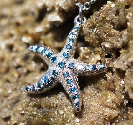 Blue Diamond and White Gold Starfish Pendent