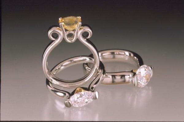 Hand made platinum, white gold and palladium engagement rings