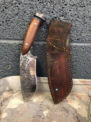 Custom Forged Knife made out a railroad track bolt and Ipe wood.