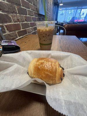 Chocolate Croissant and Large Iced Caramel Latte