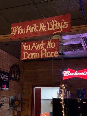 Sign above the bar area