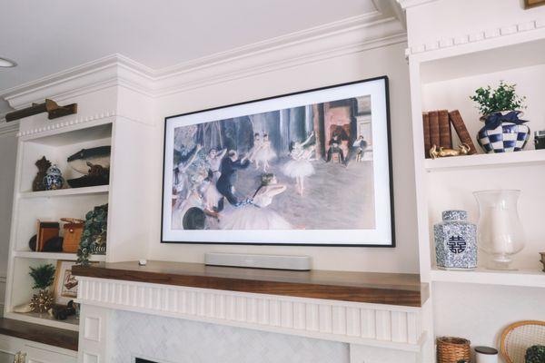 Samsung frame TV customer installation over the fireplace