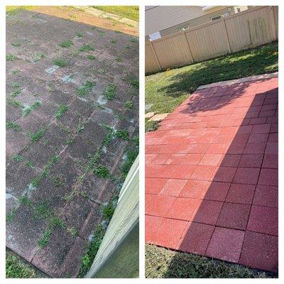 Before and after views of pressure wash.