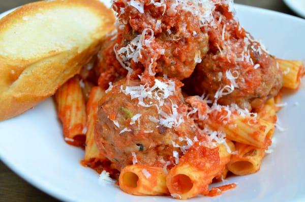 Classic meatballs served over rigatoni