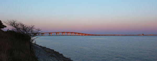 View of the bridge with sunset glow