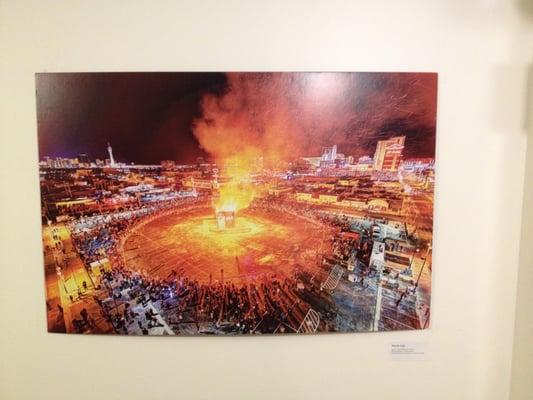 Photo of the 2014 Las Vegas Cube burn in the stairwell of BMHQ.