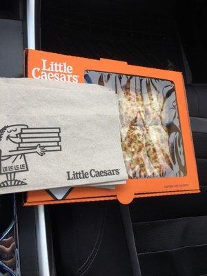 Italian cheese bread, from the Little Caesars Express attached to this location.