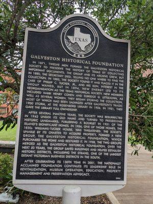 Galveston Historical Foundation Historical Marker