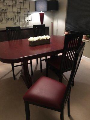 They replaced the leather seat w the color I chose after they refinished the table & chairs