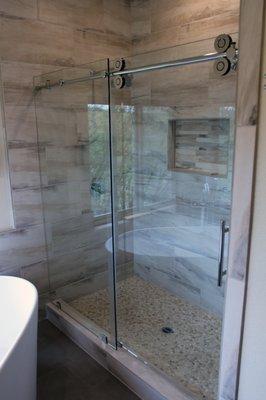 Barn style frameless shower