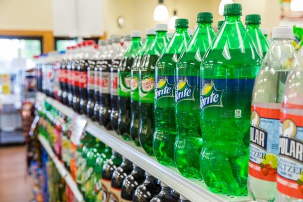 Large selection of sodas, juices and waters.