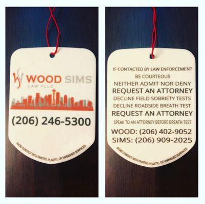 Air fresheners for your car brought to you by WOOD SIMS Law. Dui defense team at your service.