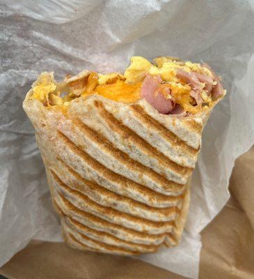 Breakfast burrito with ham (eggs, cheese, ham)