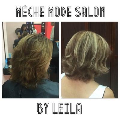 Bleach blonde & medium brown color & highlight & haircut style