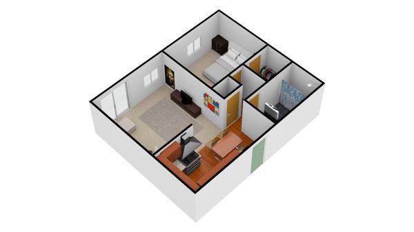 Large 1 bedroom 3D view