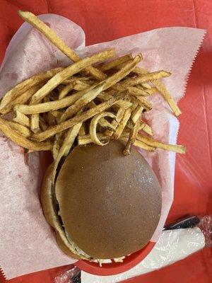 Mushroom & Swiss Burger with fries