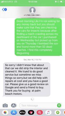 Response From The Person Who Sold Me The Car