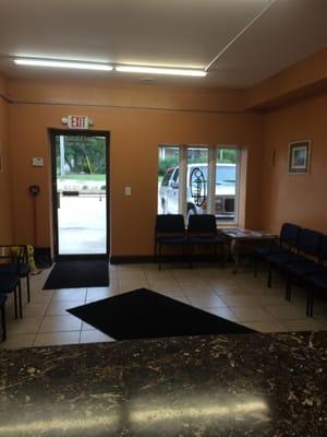 The waiting room at ABC Auto Repair in Goodrich, Michigan.