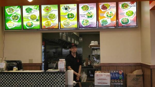 The counter. There are 2 booths and a couple of tables but it looks like they're set up mostly for takeout.