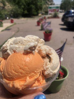 Mango cream and butter pecan scoops