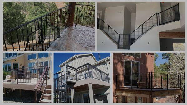 Custom residential railings for interior stairs and exterior decks.