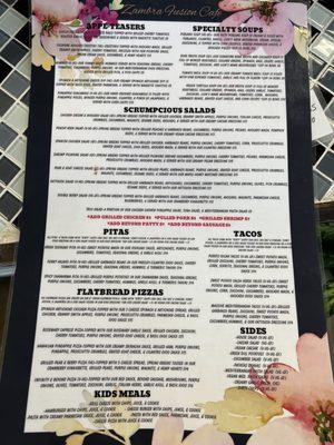 Front of menu